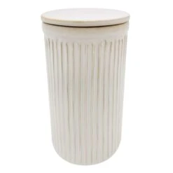 Honeybloom White Ribbed Kitchen Canister, 8"