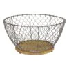 Iron Chicken Wire Basket With Mango Wood Base, Large