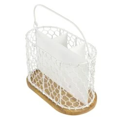 Iron Chicken Wire Utensil Caddy With Mango Wood Base
