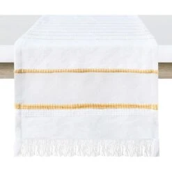 Kenya Gold Striped Fringe Table Runner, 14x72