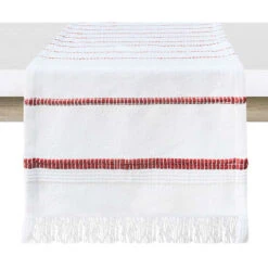 Kenya Red Stripe Table Runner With Fringe, 14x72