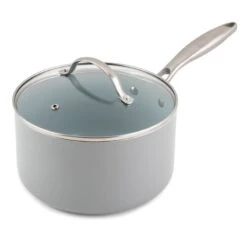 Laila Ali Non-Stick Dusty Blue Ceramic Sauce Pan & Lid, 3.5qt