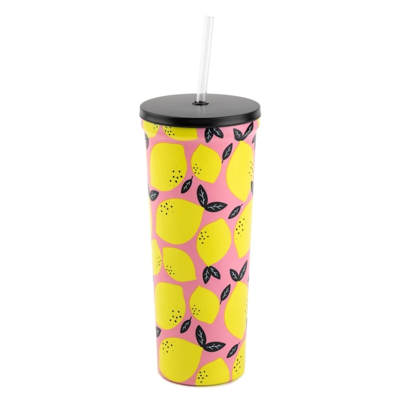 Lemon Print Fashion Tumbler, 24oz 3 Lemon Print Fashion Tumbler, 24oz
