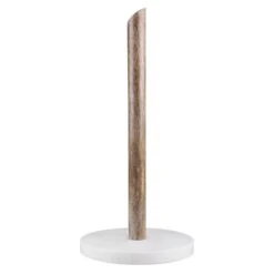 Mango Wood & White Marble Base Paper Towel Holder