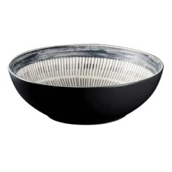 Matte Black Striped Serving Bowl, 12"