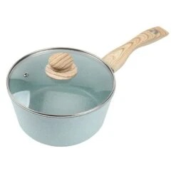 Mint Green Speckled Non-Stick Sauce Pan With Lid, 3qt