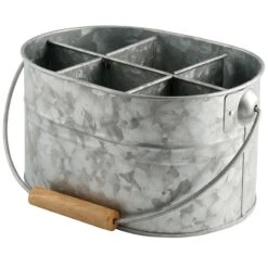 Oval Galvanized Metal Flatware Caddy