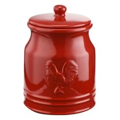 Red Ceramic Rooster Canister, Large