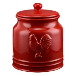 Red Ceramic Rooster Canister, Medium