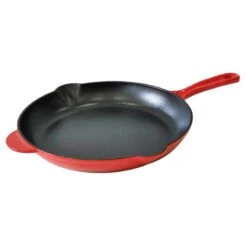 Red Enameled Cast Iron Fry Pan, 12"
