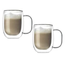 Set Of 2 Barista Double Wall Coffee Mugs, 12oz
