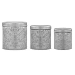 Set Of 3 Galvanized Metal Canisters