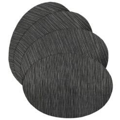 Set Of 4 Black Oval Vinyl Placemats, 14x19