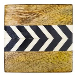 Set Of 4 Black & White Arrow Wooden Coasters