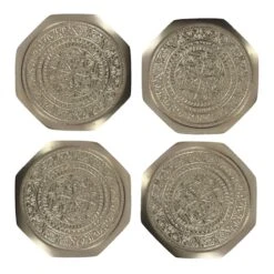 Set Of 4 Embossed Silver Coasters