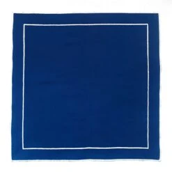 Set Of 4 Embroidered Blue Scalloped Cloth Napkins