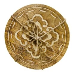 Set Of 4 Etched Medallion Patterned Wood Coasters, 3.9"