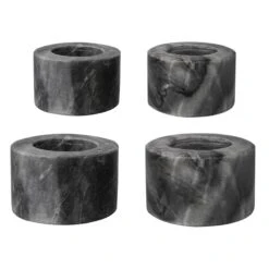 Set Of 4 Grey Marbled Stoneware Napkin Rings