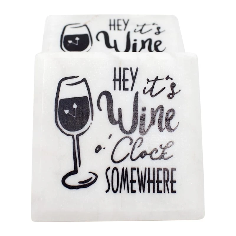 Set Of 4 It's Wine O' Clock Round Edge Stoneware Coasters 5 Set Of 4 It's Wine O' Clock Round Edge Stoneware Coasters - Image 3