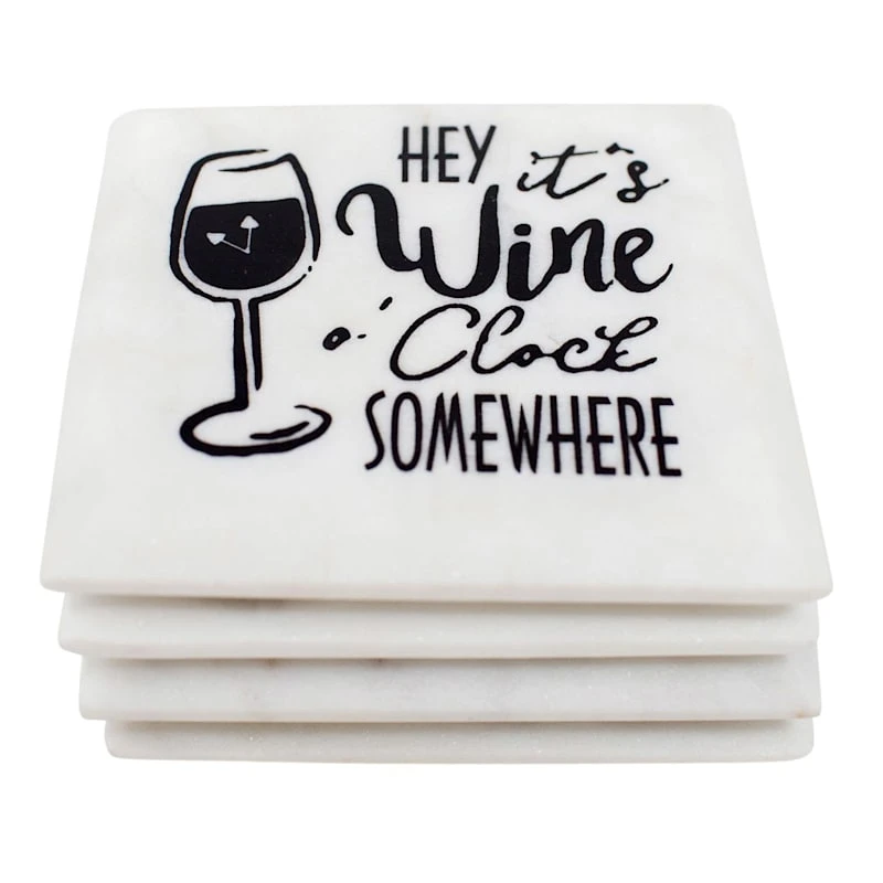 Set Of 4 It's Wine O' Clock Round Edge Stoneware Coasters 6 Set Of 4 It's Wine O' Clock Round Edge Stoneware Coasters - Image 4