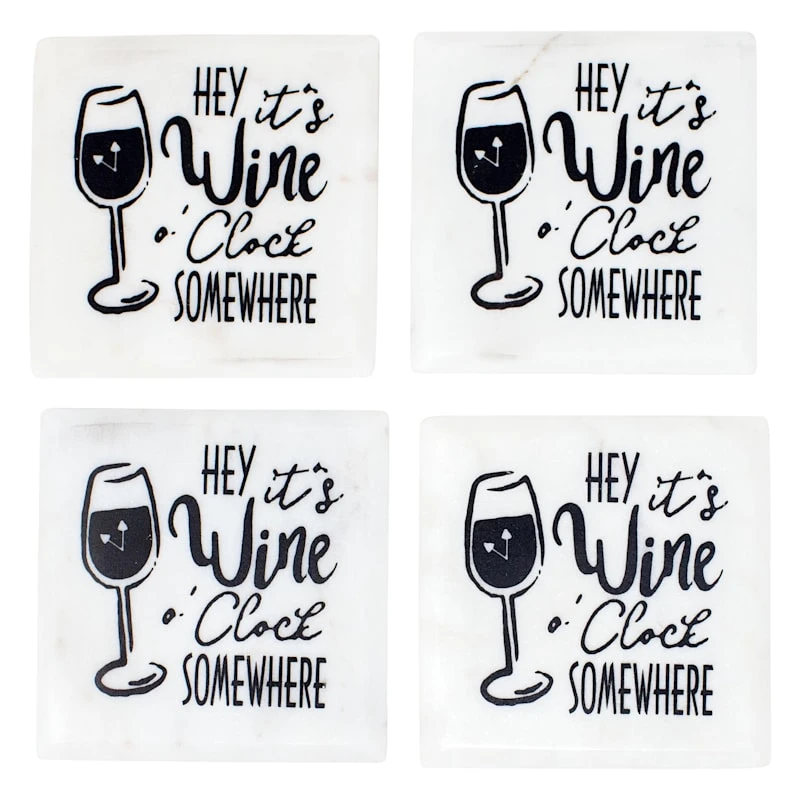 Set Of 4 It's Wine O' Clock Round Edge Stoneware Coasters 3 Set Of 4 It's Wine O' Clock Round Edge Stoneware Coasters