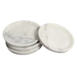 Set Of 4 Marbled Stoneware Rimmed Coasters
