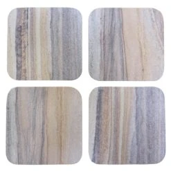 Set Of 4 Neutral Marbled Stoneware Coasters