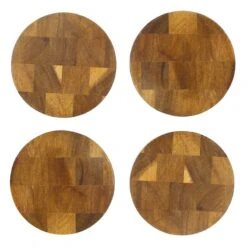 Set Of 4 Round Acacia Wood Coasters
