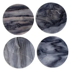 Set Of 4 Round Grey Marbled Stoneware Coasters