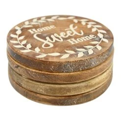 Set Of 4 Round Home Sweet Home Coasters