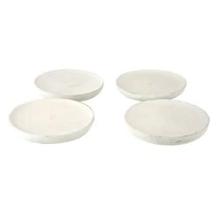 Set Of 4 Round White Wooden Coasters