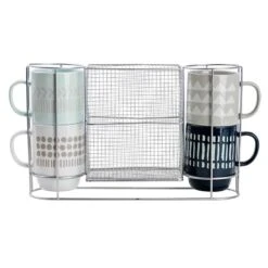 Set Of 4 Stacked Geo Print Mugs With Metal Stand