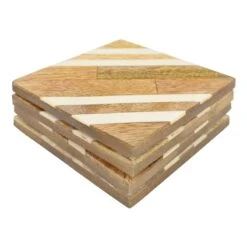 Set Of 4 White Diagonal Striped Coasters