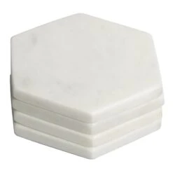 Set Of 4 White Marbled Hexagon Coaster