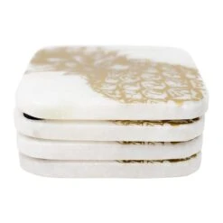 Set Of 4 White Pineapple Round Edge Stoneware Coasters -Cheap Cookware Store set of 4 white pineapple round edge stoneware coasters 2