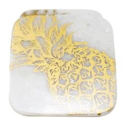 Set Of 4 White Pineapple Round Edge Stoneware Coasters -Cheap Cookware Store set of 4 white pineapple round edge stoneware coasters 4