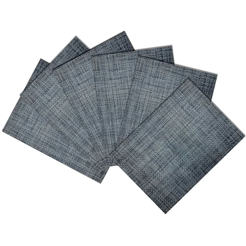 Set Of 6 Harrington Navy Blue Woven Vinyl Placemats, 18x13 3 Set Of 6 Harrington Navy Blue Woven Vinyl Placemats, 18x13