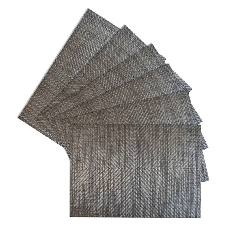 Set Of 6 Harrington Onyx Woven Vinyl Placemats, 18x13 3 Set Of 6 Harrington Onyx Woven Vinyl Placemats, 18x13