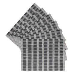 Set Of 6 Keshi Woven Black Vinyl Placemats, 13x18