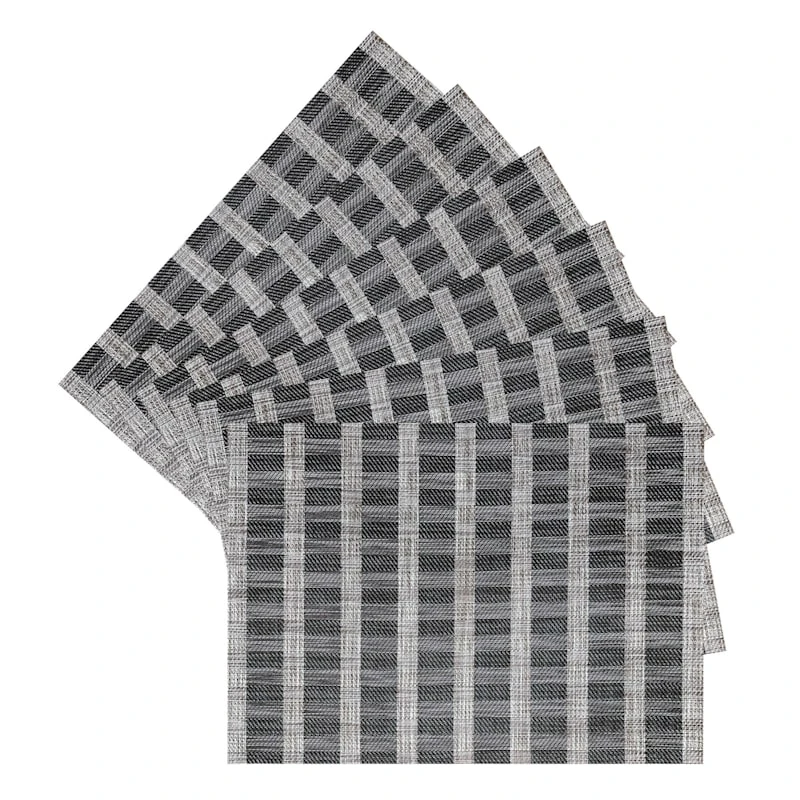 Set Of 6 Keshi Woven Black Vinyl Placemats, 13x18 3 Set Of 6 Keshi Woven Black Vinyl Placemats, 13x18