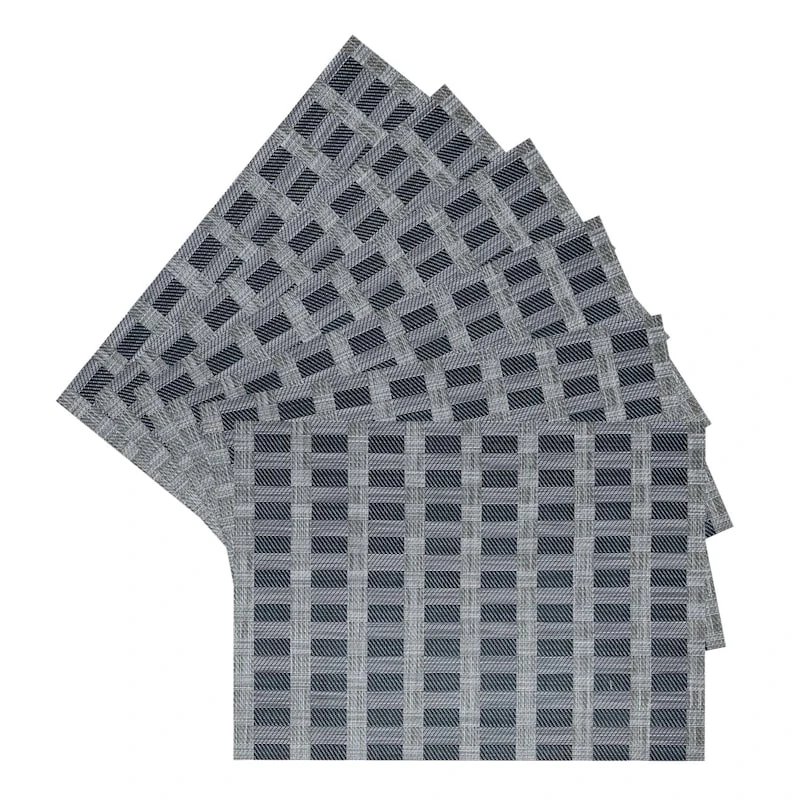 Set Of 6 Keshi Woven Gunmetal Vinyl Placemats, 13x18 3 Set Of 6 Keshi Woven Gunmetal Vinyl Placemats, 13x18