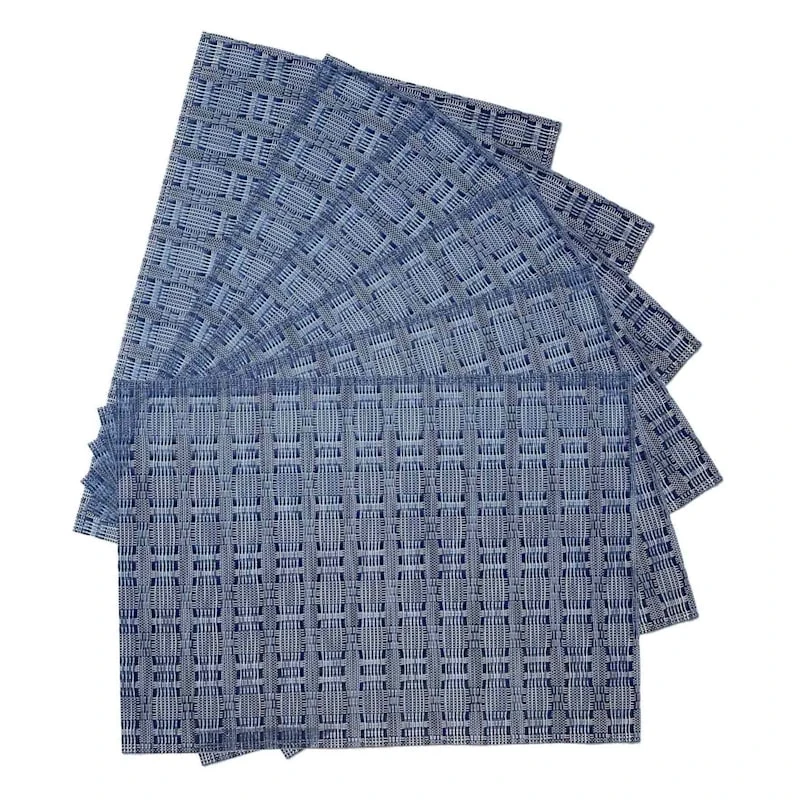 Set Of 6 Marquis Blue Woven Vinyl Placemats, 13x18 3 Set Of 6 Marquis Blue Woven Vinyl Placemats, 13x18