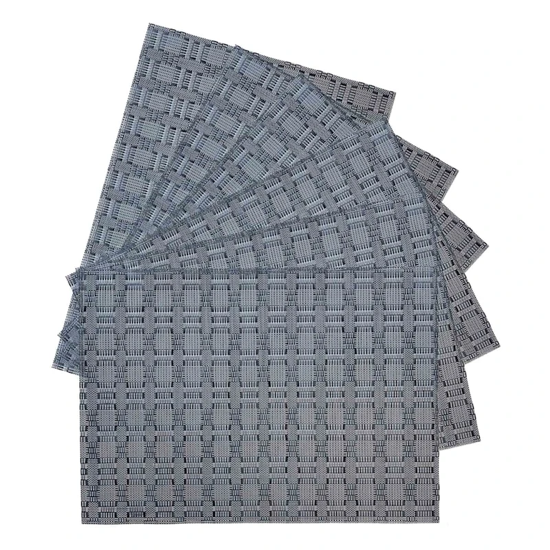 Set Of 6 Marquis Gunmetal Woven Vinyl Placemats, 13x18 3 Set Of 6 Marquis Gunmetal Woven Vinyl Placemats, 13x18