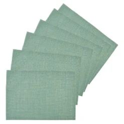 Set Of 6 Meridiem Ocean Mist Woven Vinyl Placemats, 18x13