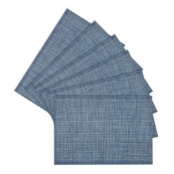 Set Of 6 Rainer Blue Woven Vinyl Placemats, 18x13