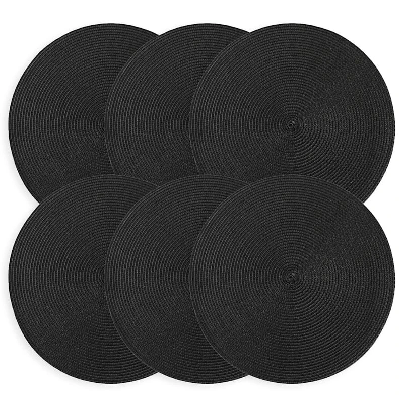 Set Of 6 Veranda Black Placemats, 15" 3 Set Of 6 Veranda Black Placemats, 15"
