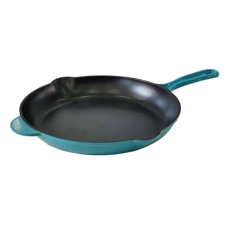 Teal Enameled Cast Iron Fry Pan, 10" 3 Teal Enameled Cast Iron Fry Pan, 10"