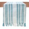 Teal Striped Woven Fringe Table Runner, 72"
