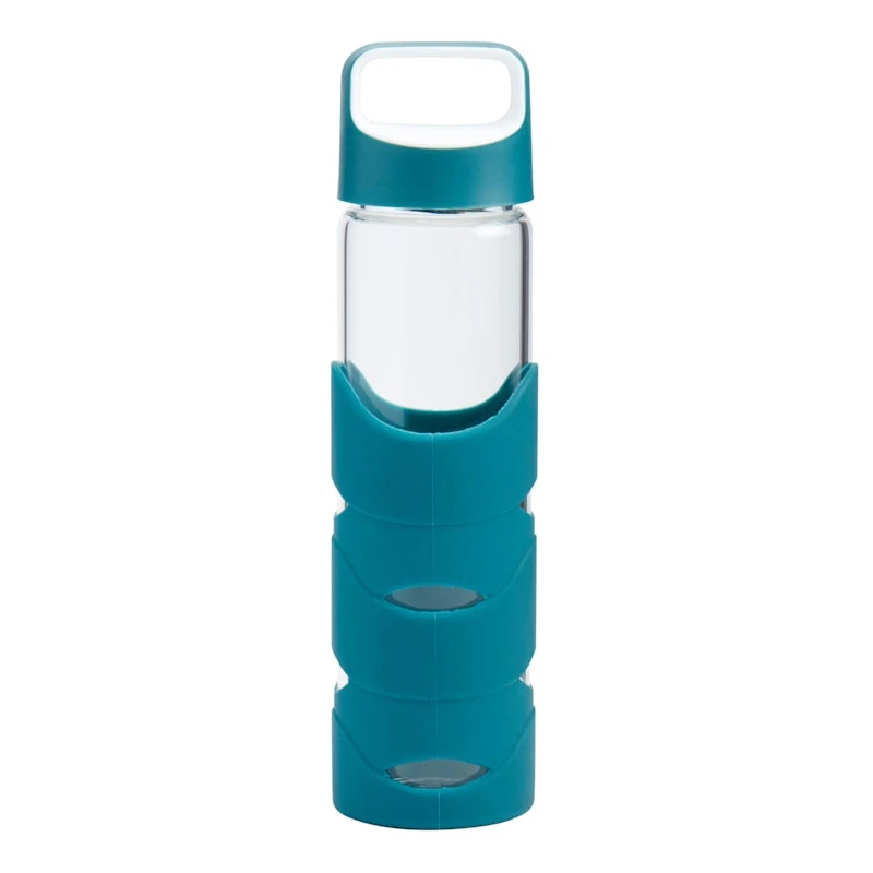 Teal Wave Glass Water Bottle, 18oz 3 Teal Wave Glass Water Bottle, 18oz