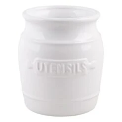 White Barrel Utensil Crock, 7"